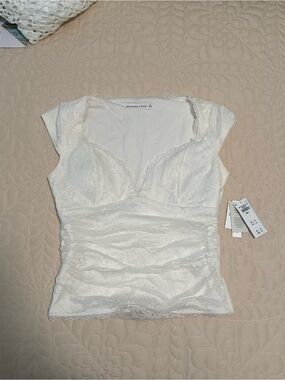 Abercrombie & Fitch Ivory Lace-Trim Cap Sleeve Camisole
